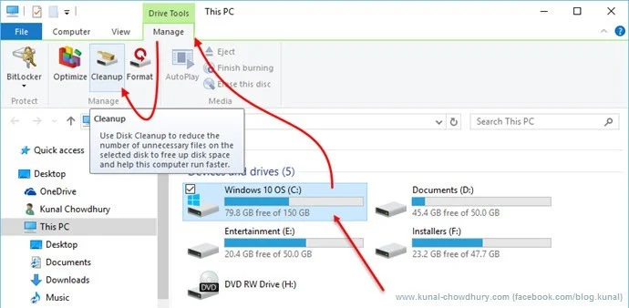 Step 1 - Open the cleanup tool (www.kunal-chowdhury.com)