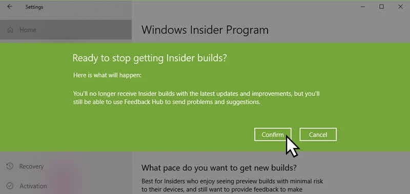 How to stop receiving insiders preview build on Windows 10?