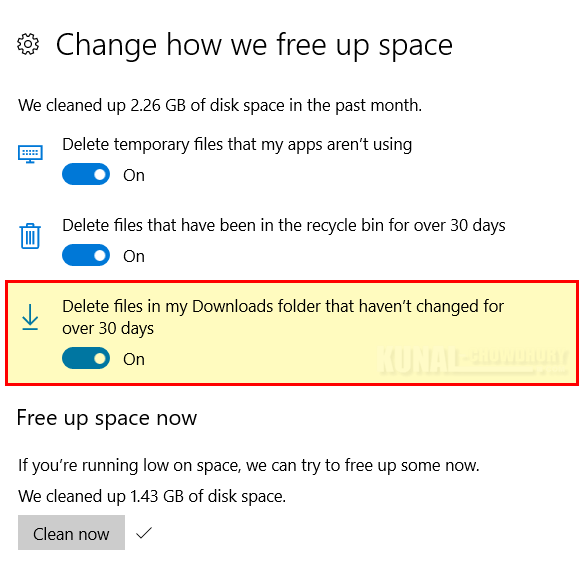 Changes in Storage Sense settings (www.kunal-chowdhury.com)