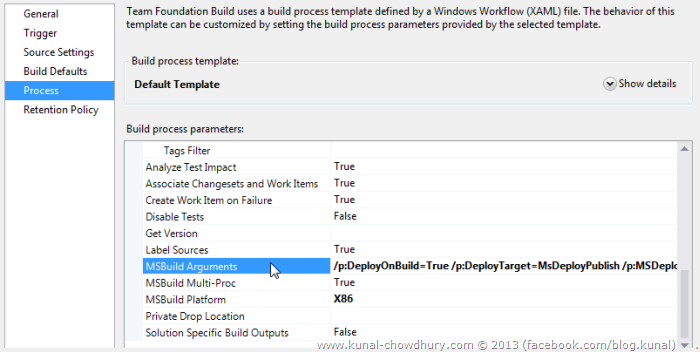 TFS Build Error - MS Build Arguments