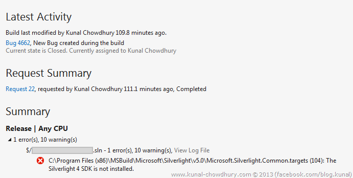 TFS Build Error - The Silverlight 4 SDK is not installed (www.kunal-chowdhury.com)
