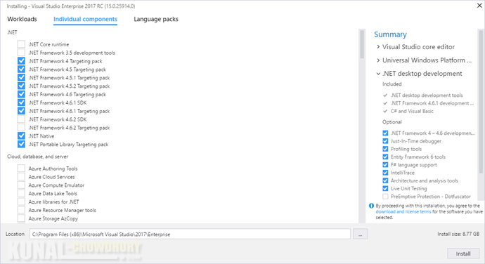 Visual Studio 2017 Installer Individual Components (www.kunal-chowdhury.com)