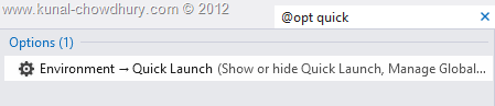 Visual Studio 2012 Quick Launch - Options for Quick Launch