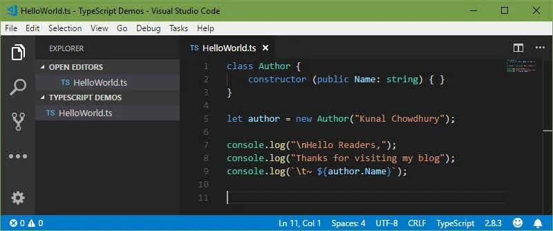 Write the TypeScript code inside Visual Studio Code