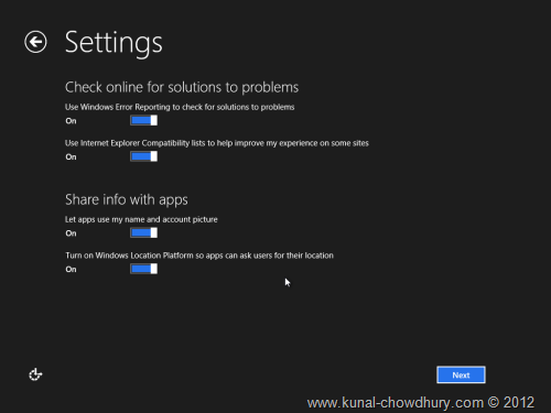 Win 8 Installation Experience - Settings - Online Solutions