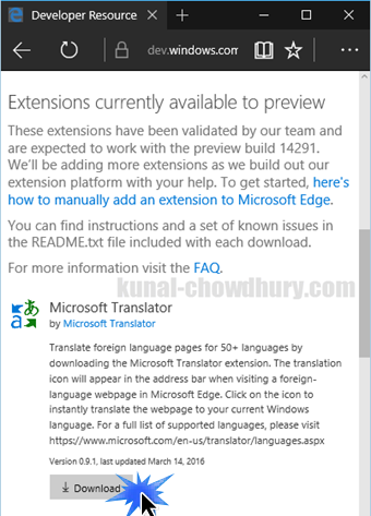 Windows 10 - Microsoft Edge - Download Extensions Page (www.kunal-chowdhury.com)