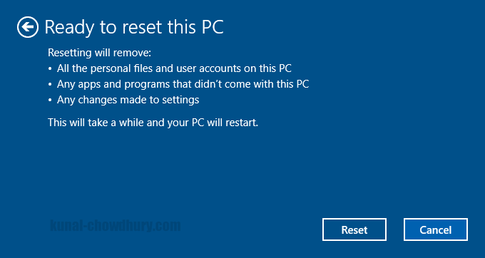 Windows 10 - Reset PC - Ready to reset (www.kunal-chowdhury.com)