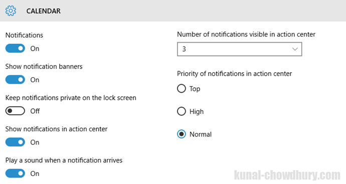 Windows 10 - Settings - Changes in Notifications & actions (www.kunal-chowdhury.com)