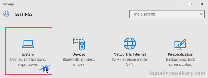 Windows 10 - Settings - System (www.kunal-chowdhury.com)