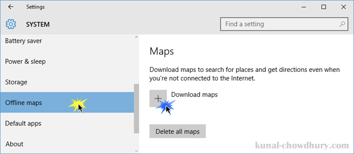 Windows 10 - Settings - System - Offline Maps (www.kunal-chowdhury.com)