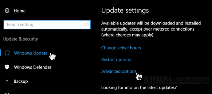 Windows 10 Advance Update settings (www.kunal-chowdhury.com)