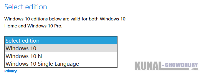 Windows 10 ISO Image Download - Select Edition (www.kunal-chowdhury.com)