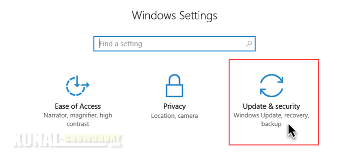 Windows 10 Settings - Update and Security (www.kunal-chowdhury.com)