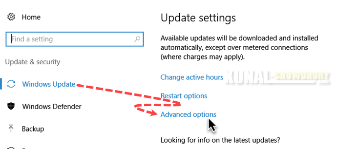 Windows 10 Settings - Windows Update - Advanced options (www.kunal-chowdhury.com)