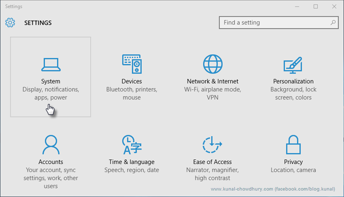 Windows 10 Settings Page (www.kunal-chowdhury.com)