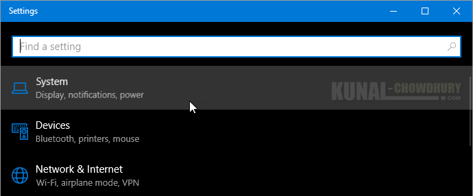 Windows 10 System Settings (www.kunal-chowdhury.com)