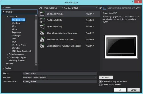 Windows Store (Visual C#) Template