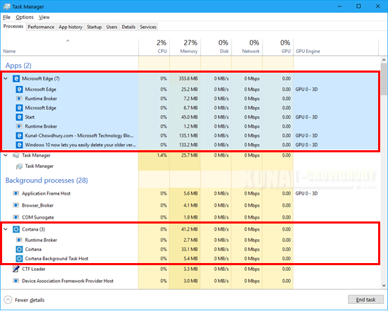 Windows 10 Fall Creators Update to add Grouped Processes in Task Manager (www.kunal-chowdhury.com)