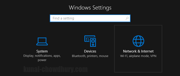 Windows 10 Settings - Network & Internet (www.kunal-chowdhury.com)