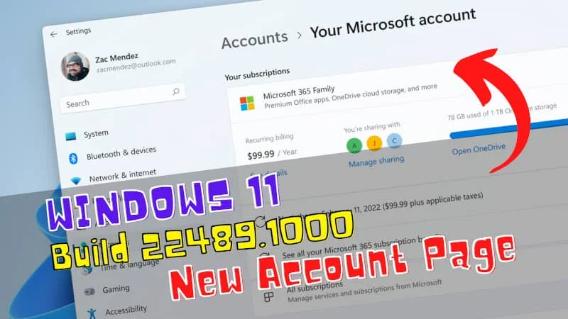 Windows 11 Build 22489 adds a new account settings page