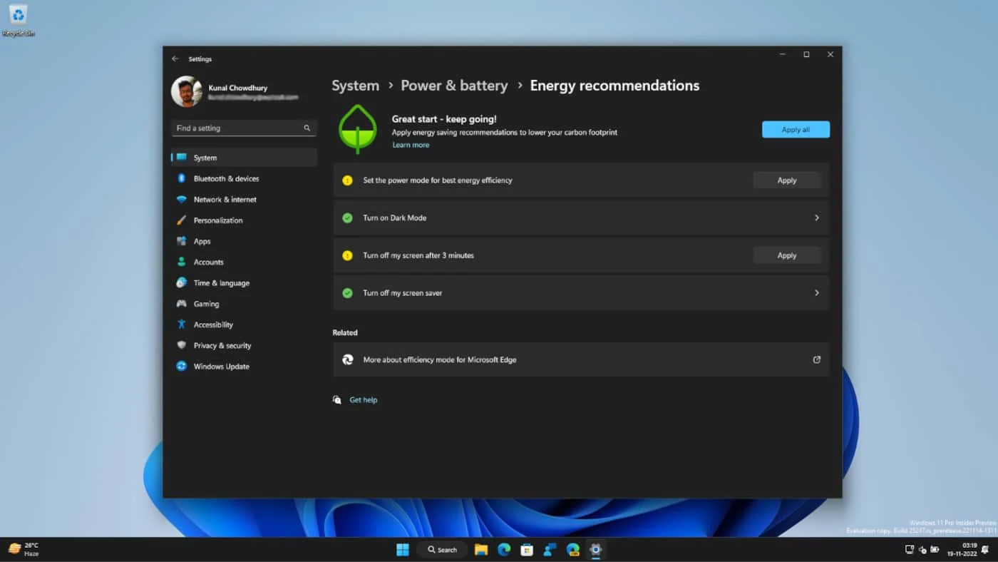 Windows 11 will soon offer you Energy Recommendations