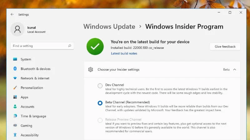 How to switch from Windows 11 Insiders Dev Channel to Beta Channel