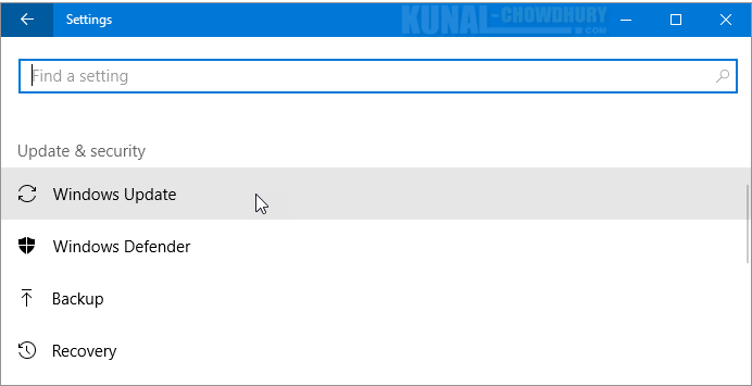 Windows Update in Windows 10 (www.kunal-chowdhury.com)