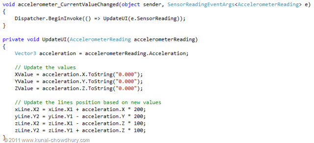 WP7.1 Demo - Accelerometer - Update the UI based on Current Value Change