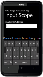 WP7.1 Demo - InputScope (EmailSmtpAddress)