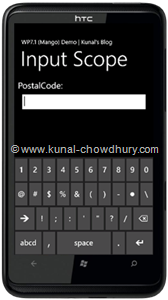 WP7.1 Demo - InputScope (PostalCode)