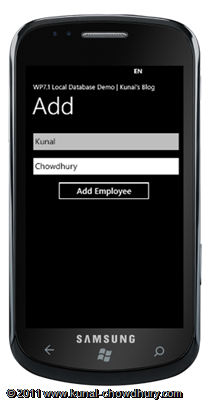 WP7.1 LocalDBDemo - Create Add Page UI