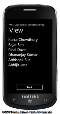 WP7.1 LocalDBDemo - Create View Page UI