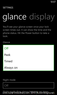 The new Glance screen option in Amber update