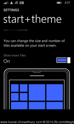 Windows Phone 8.1 start+theme Settings to accomodate more tiles (www.kunal-chowdhury.com)