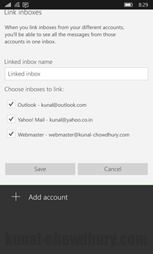 “Linked Inbox” on Outlook Mail for Windows 10 Mobile (www.kunal-chowdhury.com)